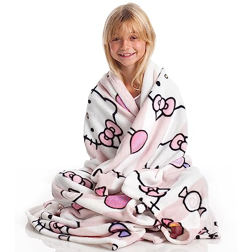 Plaid Hello Kitty Rosa, morbido pile in microfibra, 130x170 cm, idea regalo per Natale - Kanguru