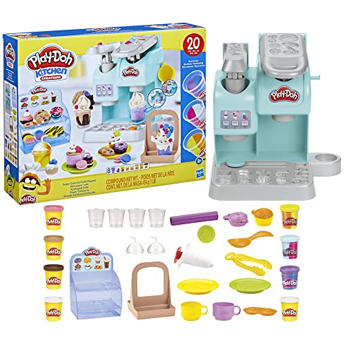 Play-Doh, Kitchen Creations, La Caffetteria Super Colorata, playset con 20 Accessori e 8 vasetti di Pasta modellabile