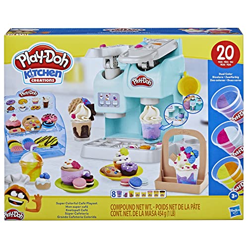 Play-Doh, Kitchen Creations, La Caffetteria Super Colorata, playset con 20 Accessori e 8 vasetti di Pasta modellabile