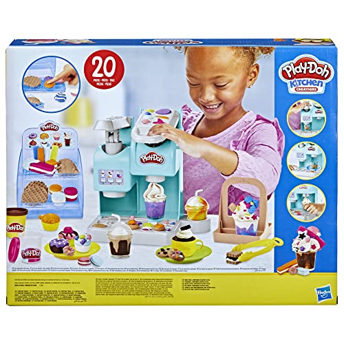 Play-Doh, Kitchen Creations, La Caffetteria Super Colorata, playset con 20 Accessori e 8 vasetti di Pasta modellabile