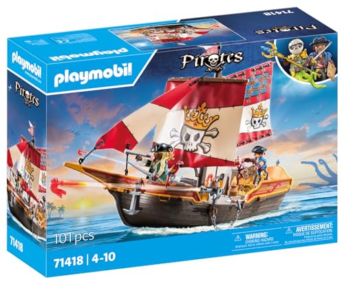PLAYMOBIL Pirates 71418 Nave Pirata con accessori da costruire, dai 4 Anni