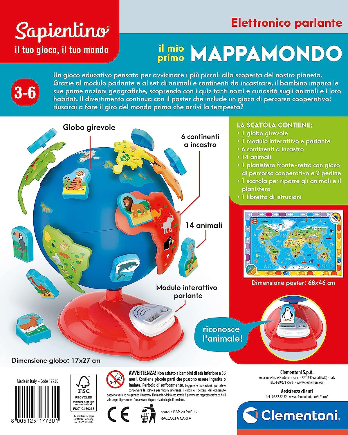 Primo Mappamondo interattivo Clementoni con quiz e animali