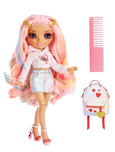 Rainbow Junior High - Kia Hart - Bambola fashion snodata rosa con accessori e zaino morbido - Età 4-12 anni