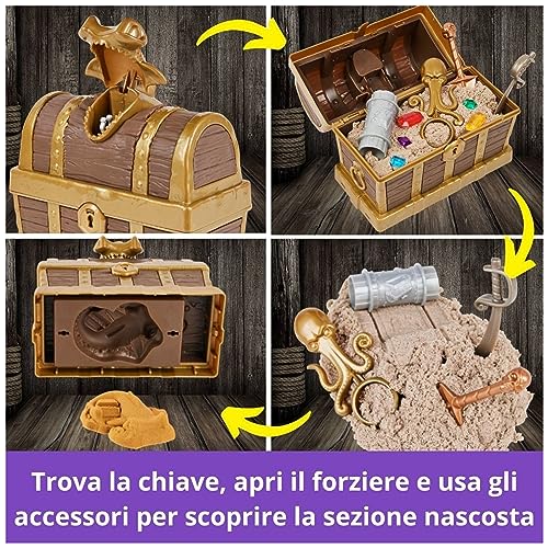 Sabbia Cinetica Playset Caccia al Tesoro dei Pirati, con 567gr di Sabbia Magica e 9 Tesori Nascosti