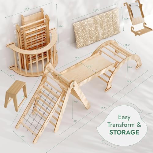 Struttura da arrampicata da interni 6 in 1 per bambini - Climbing in casa - Gioco Montessori per motricità , palestra in legno per bambini, giocattoli da arrampicata pieghevoli per bambini di età compresa tra 1 e 7 anni