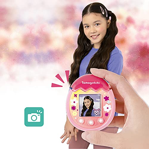 Tamagotchi PIX Floral rosa, animale elettronico virtuale con schermo a colori, tasti tattili giochi e fotocamera - Bandai 42911