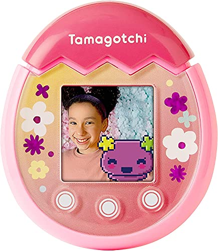 Tamagotchi PIX Floral rosa, animale elettronico virtuale con schermo a colori, tasti tattili giochi e fotocamera - Bandai 42911