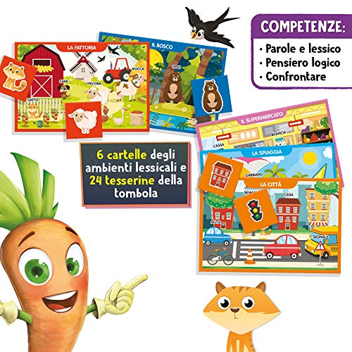 Tombola Ambienti Lessicali, Carotina Gioco di Parole Educativo, dai 3 ai 6 anni - Lisciani Giochi