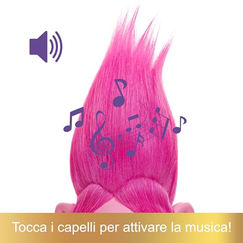 Trolls 3 Tutti Insieme - Poppy Capelli Arcobaleno Bambola con musica, luci e suoni
