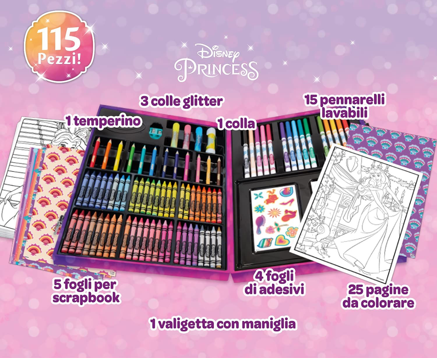 Valigetta con 115 colori Principesse Disney - Crayola