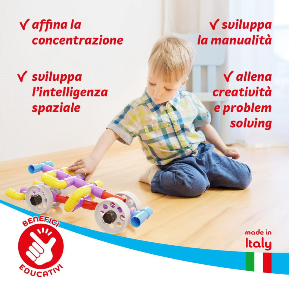 Quercetti Tubation Wheels costruzioni con 68 pezzi