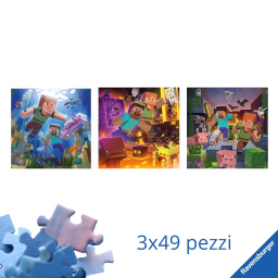 Ravensburger Minecraft puzzle 49 pezzi, confezione tripla
