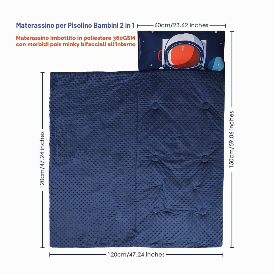 Decalsweet Sacco a Pelo Bambini Astronauti 150×60 cm con Cuscino Rimovibile