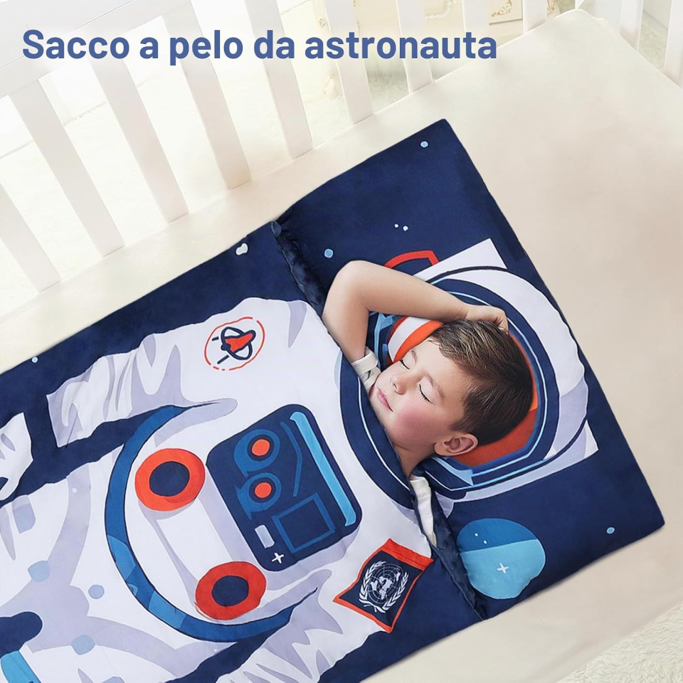 Decalsweet Sacco a Pelo Bambini Astronauti 150×60 cm con Cuscino Rimovibile