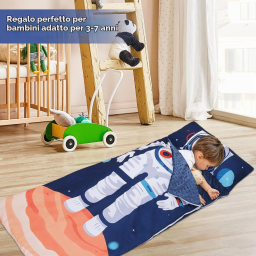 Decalsweet Sacco a Pelo Bambini Astronauti 150×60 cm con Cuscino Rimovibile