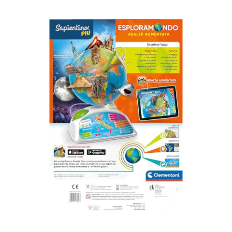 Clementoni Sapientino Esploramondo Realtà Aumentata – Mappamondo Interattivo con Penna Bluetooth