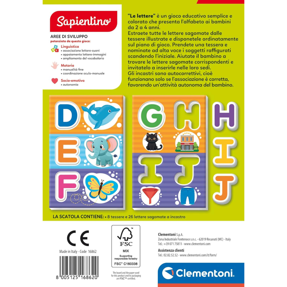 Clementoni Sapientino Le Lettere – Tessere Alfabeto per Bambini 2-4 Anni