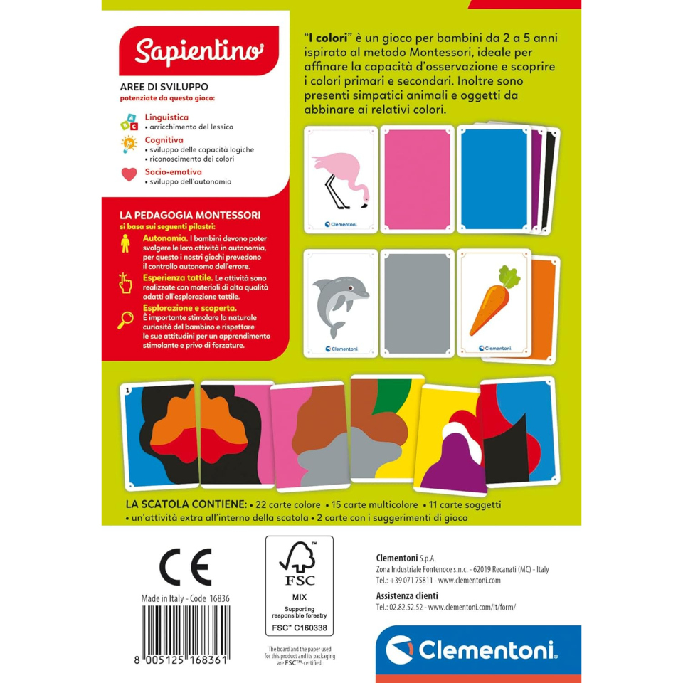Clementoni Sapientino Montessori – Carte Colori per Bambini 2-5 Anni