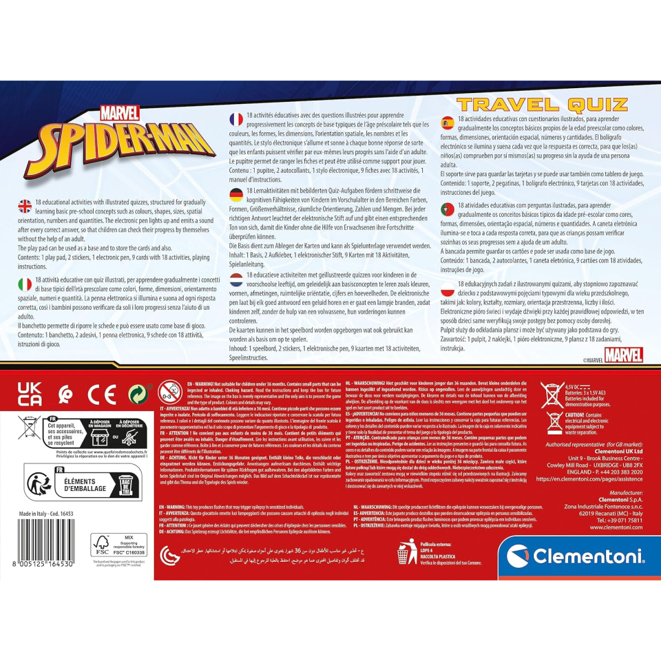 Sapientino Travel Quiz Spiderman – Penna Elettronica Clementoni 4-6 Anni