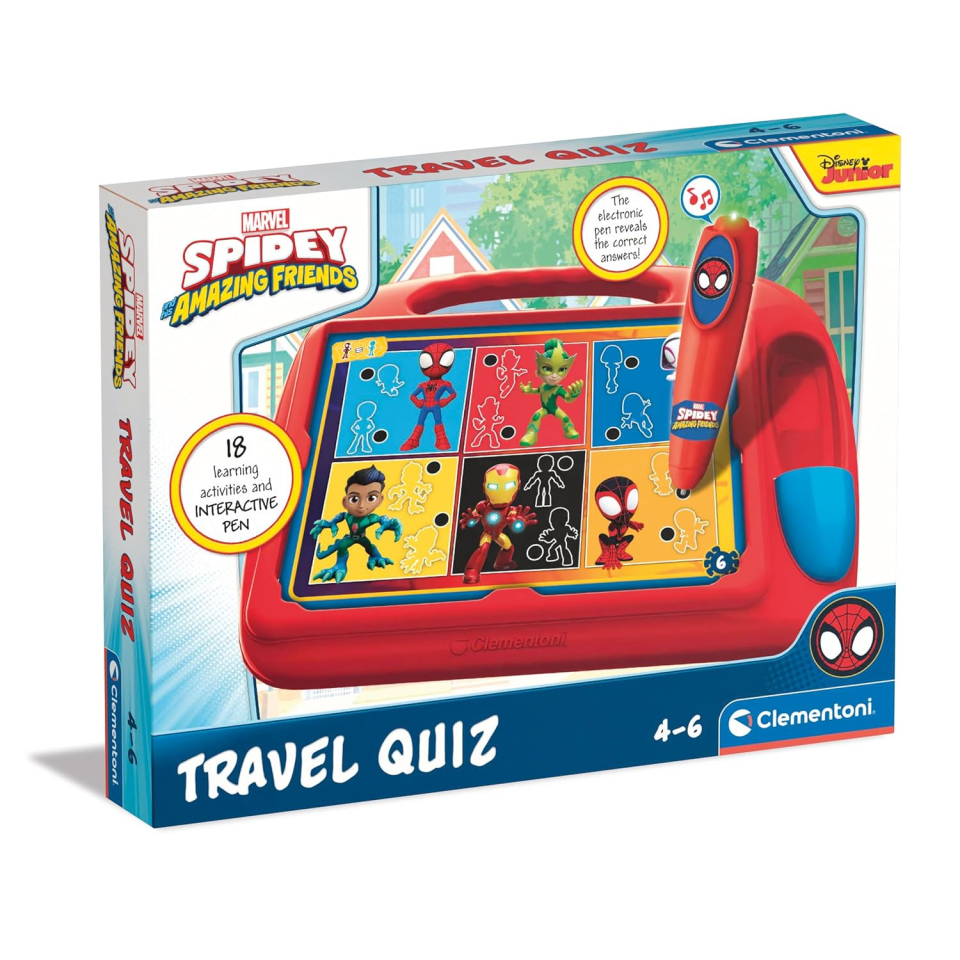 Clementoni Sapientino Travel Quiz Spidey – Penna Interattiva e Schede Educative