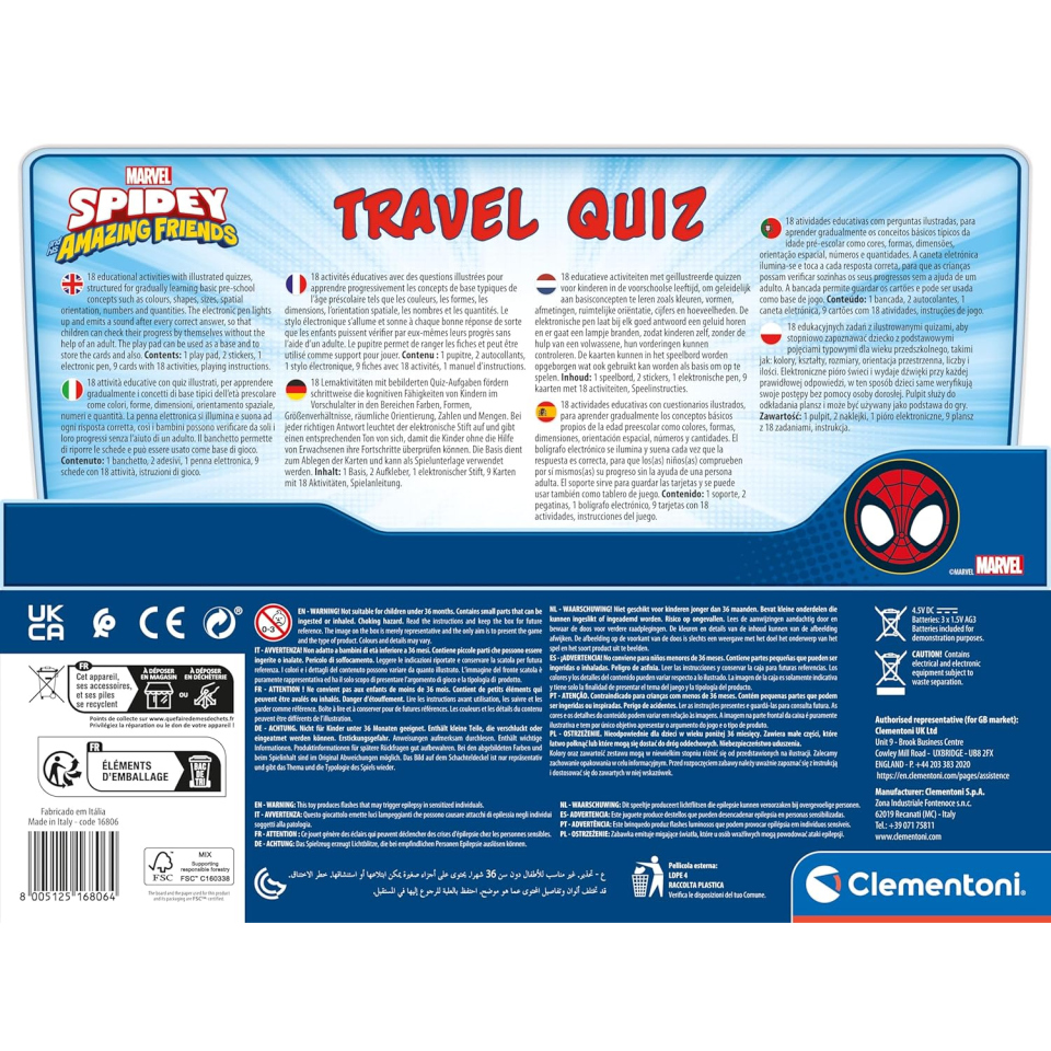 Clementoni Sapientino Travel Quiz Spidey – Penna Interattiva e Schede Educative