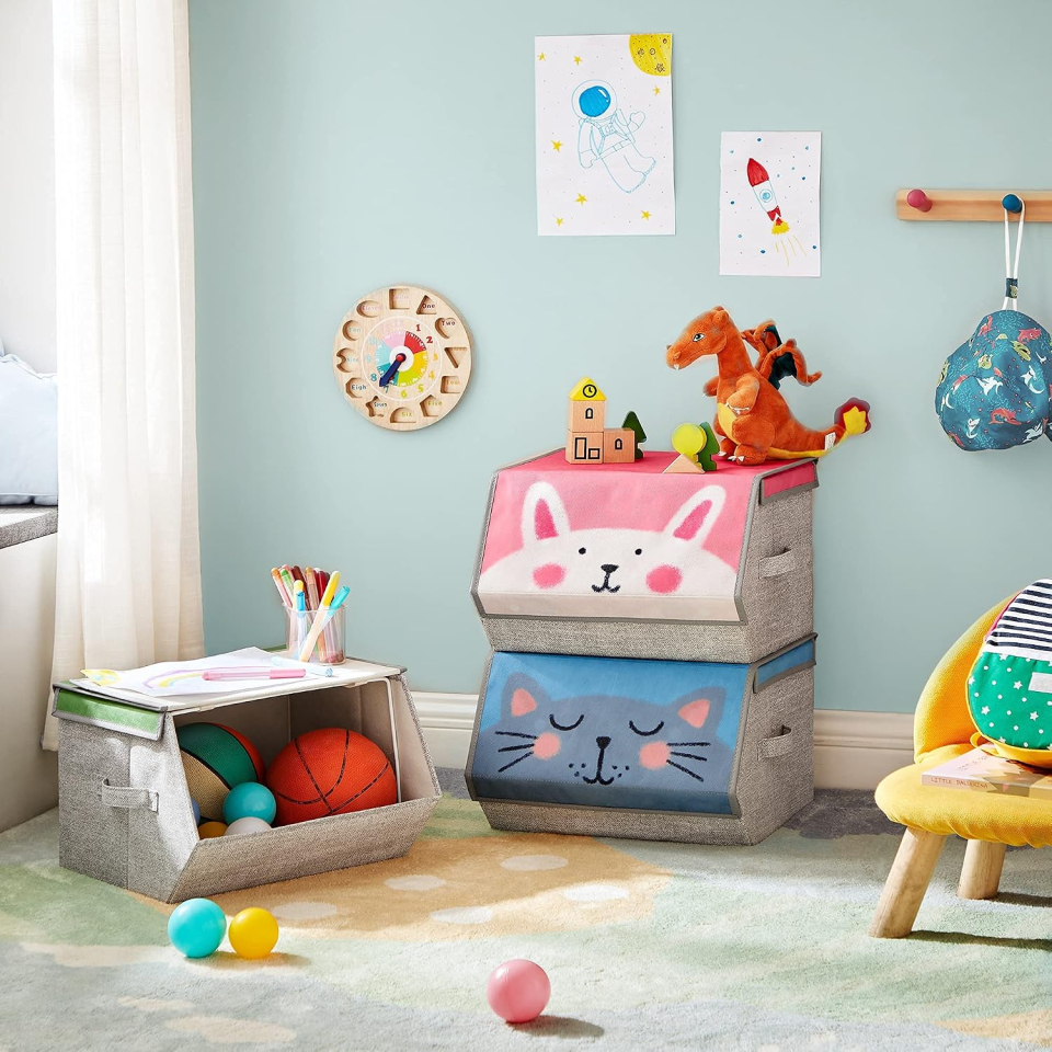 SONGMICS contenitori giochi bambini, 3 scatole impilabili