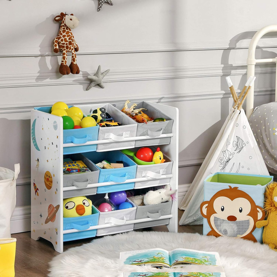 SONGMICS scaffale portagiochi bambini con 9 contenitori
