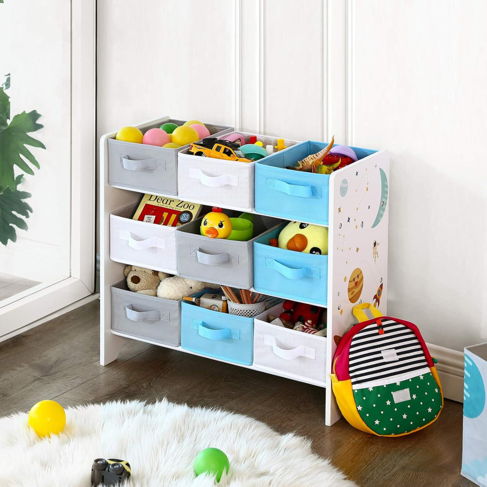 SONGMICS scaffale portagiochi bambini con 9 contenitori