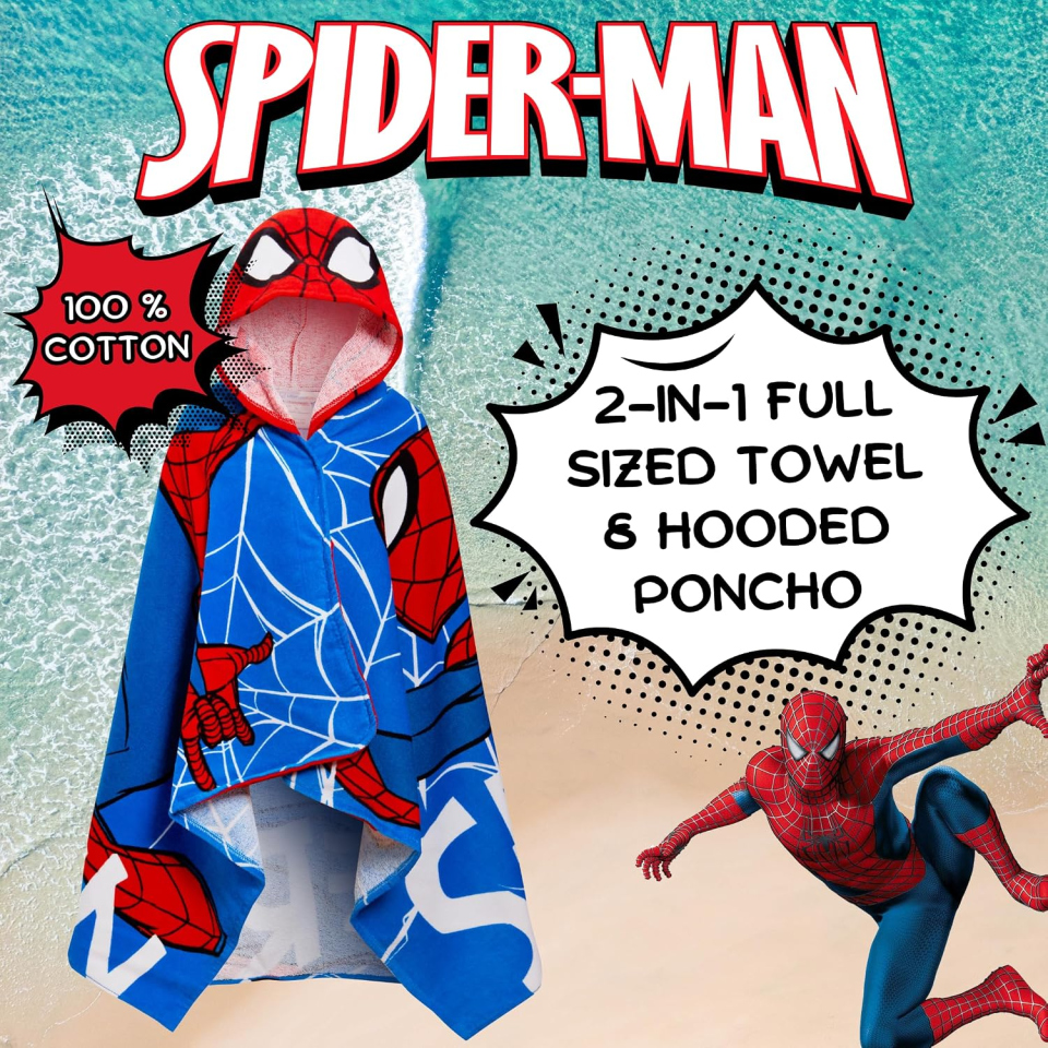 Spider-Man poncho asciugamano con cappuccio in cotone