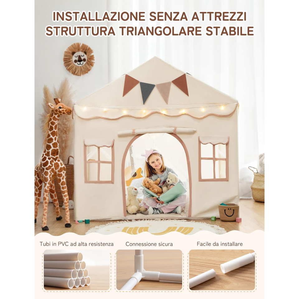 Tenda casetta bambini besrey con 2 porte e tappetino