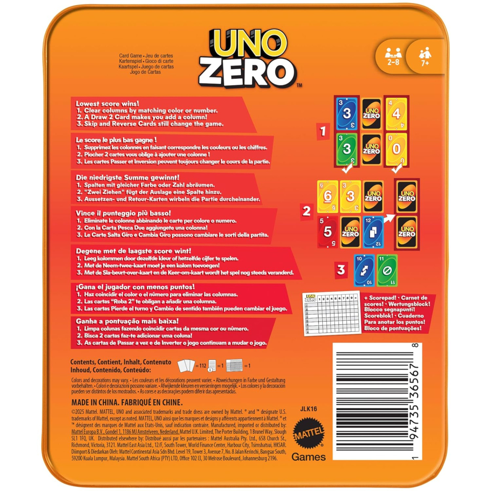 UNO Zero gioco di carte Mattel, 2-8 giocatori