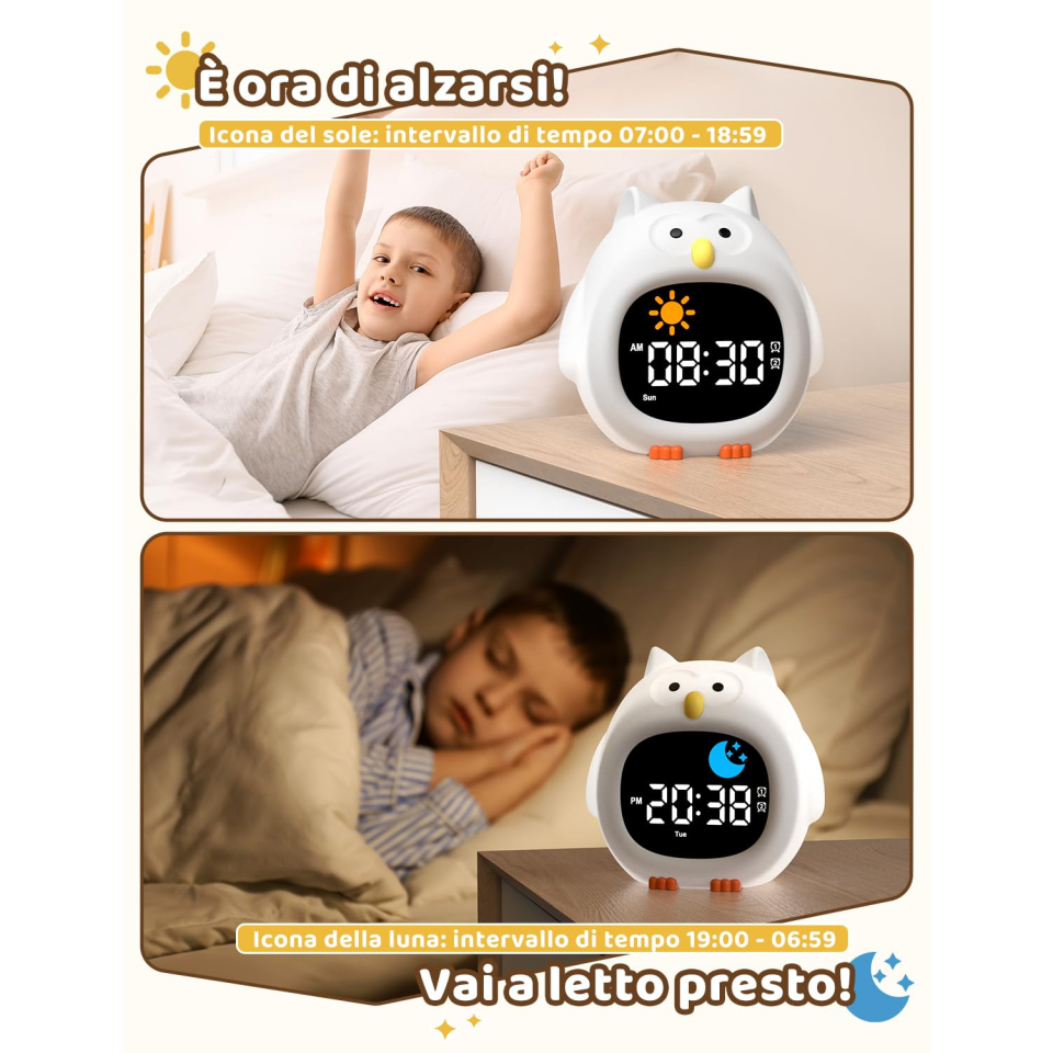 YISSVIC sveglia gufo per bambini con luce notturna