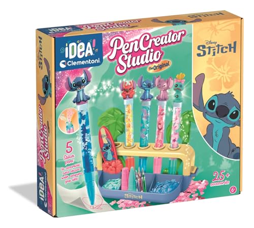 Clementoni Idea – Laboratorio delle Penne Disney Stitch, Kit Creativo con 25 Accessori e 5 Penne Personalizzabili – 18204