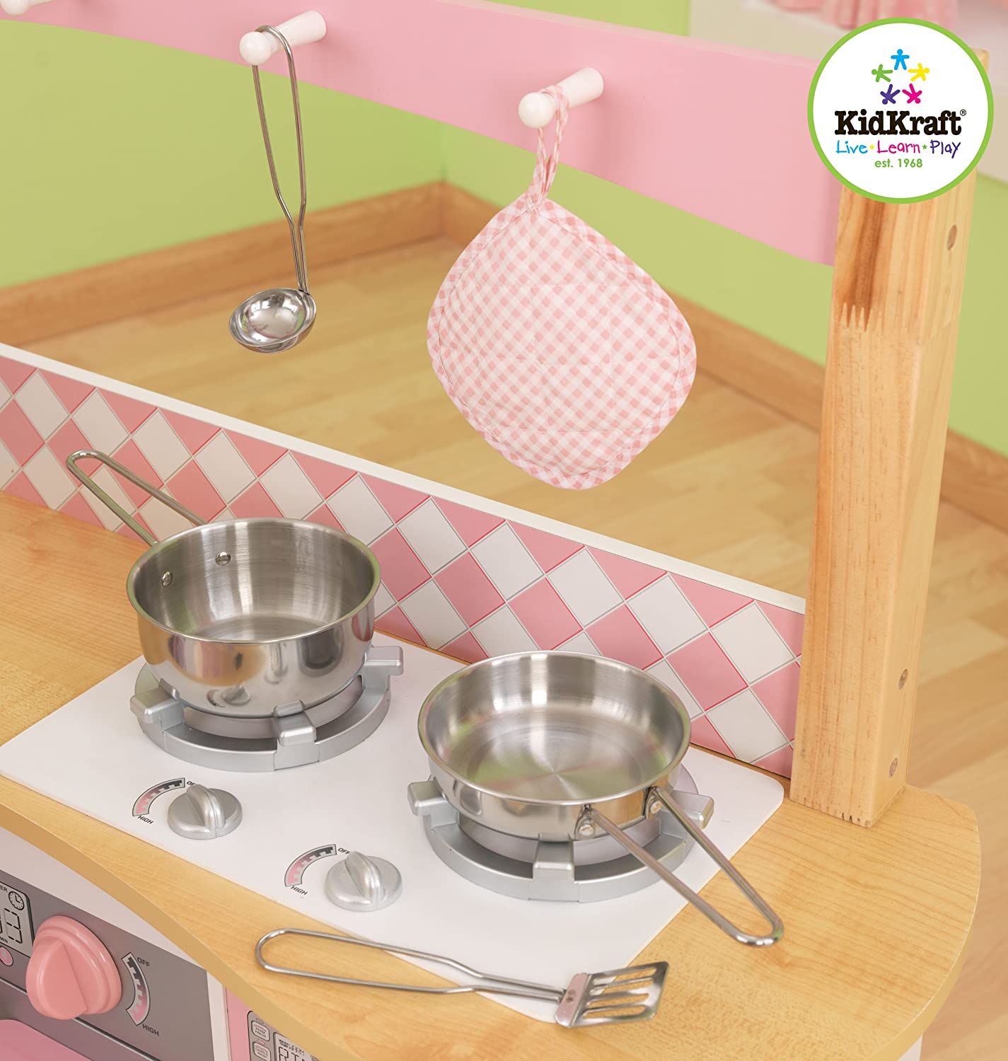 KidKraft Grande Gourmet Cucina Giocattolo ad angolo in legno con accessori  per pentole e telefono giocattolo, giochi per bambini 3+ Anni, 53185,  Esclusivo  : : Giochi e giocattoli