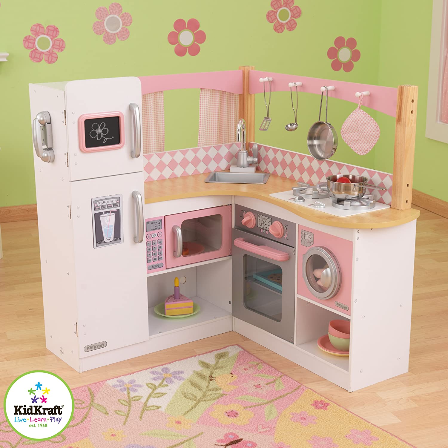 KidKraft Grande Gourmet Cucina Giocattolo ad angolo in legno con accessori  per pentole e telefono giocattolo, giochi per bambini 3+ Anni, 53185,  Esclusivo  : : Giochi e giocattoli