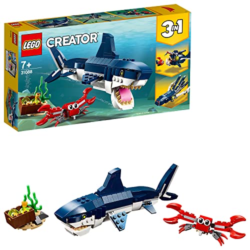 LEGO 31088 Creator Creature degli Abissi, Set 3 in 1 – Squalo, Calamaro e  Rana Pescatrice