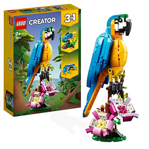 LEGO 31136 Creator Pappagallo Esotico, Set 3 in 1 con Pesce e Rana