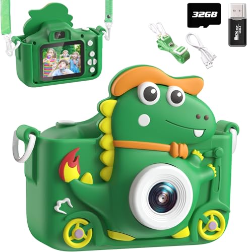 Macchina Fotografica Bambini Dinosauro verde, 1080P HD Selfie – 32G