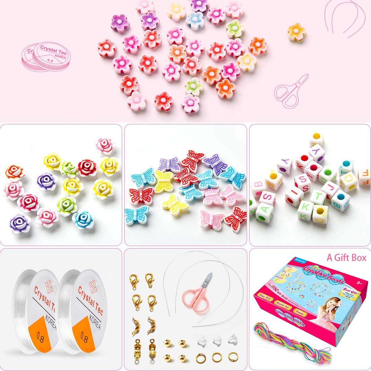 Kit lettere e Perline braccialetti bambina - 1150 pezzi