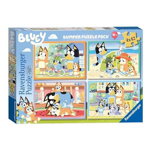 Ravensburger Puzzle Bluey, 4 Puzzle da 42 Pezzi, Età da 4 anni