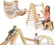Struttura da arrampicata da interni 6 in 1 per bambini – Climbing in casa – Gioco Montessori per motricità , palestra in legno per bambini, giocattoli da arrampicata pieghevoli per bambini di età compresa tra 1 e 7 anni